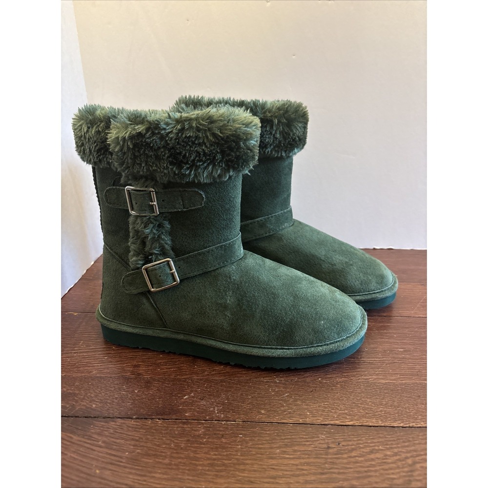 Lamo Cresson Suede Forrest Green Water Resistant Boots w/ Faux Fur NWT